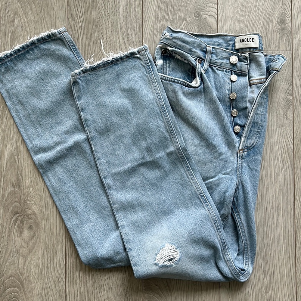 AGOLDE 90’s distressed high waisted button fly jeans
